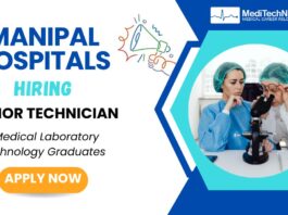 Medical Laboratory Technician Job-Junior Technician, vacancy in Manipal Hospitals, Mysuru. All MLT Graduates can apply.