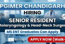 ENT Job Opportunity at PGIMER Chandigarh – Senior Resident Walk-in Interview ENT Job at PGIMER Chandigarh | Senior Resident Walk-in Interview