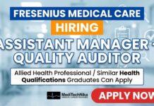 Clinical Job Opportunity: Assistant Manager – Quality Auditor at Fresenius Medical Care Clinical Job at Fresenius Medical Care Careers | Quality Auditor