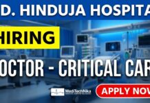 Doctor Job Opportunity at Hinduja Hospital | Critical Care Specialist Role Doctor Job at Hinduja Hospital in Mumbai | Critical Care