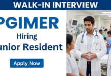 Walk-in Interview: Non-Academic Junior Resident PGIMER Chandigarh PGIMER Careers: Apply Now for Junior Resident Position