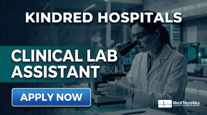 Apply for a lab assistant job at Kindred Hospitals in California. Clinical Lab Assistant role with competitive pay, benefits, and growth opportunities in hospital laboratory settings.