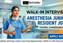 Walk-in Interview Anesthesia Junior Resident Job in Chandigarh | PGIMER Recruitment 2026 Walk-in Interview for Anesthesia Junior Resident Job in Chandigarh. MBBS Candidates Apply for the PGIMER Recruitment.