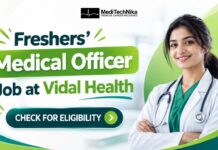 Freshers’ Medical Officer Job at Vidal Health | Do Not Miss This Opportunity Vidal Health Medical Officer opportunity in Bengaluru for MBBS, BDS, BHMS and BAMS candidates in pre-authorization and claims management.